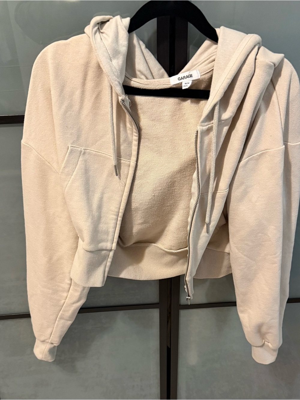 Garage Light Beige Cropped Zip-Up Hoodie